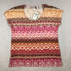 NEW Chico's Womens 1 M/8 Blocked Success Gwen Short Sleeve Top Summer Berry NWT